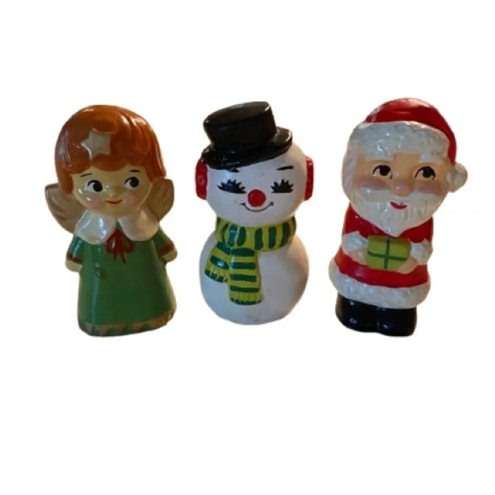 Vintage Figurines Ornaments 4” Japan Angel Snowman Santa Kitschy Christmas
